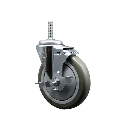 Service Caster 5 Inch Gray Polyurethane Wheel Swivel 34 Inch Threaded Stem Caster with Brake SCC SCC-TS20S514-PPUB-TLB-34212